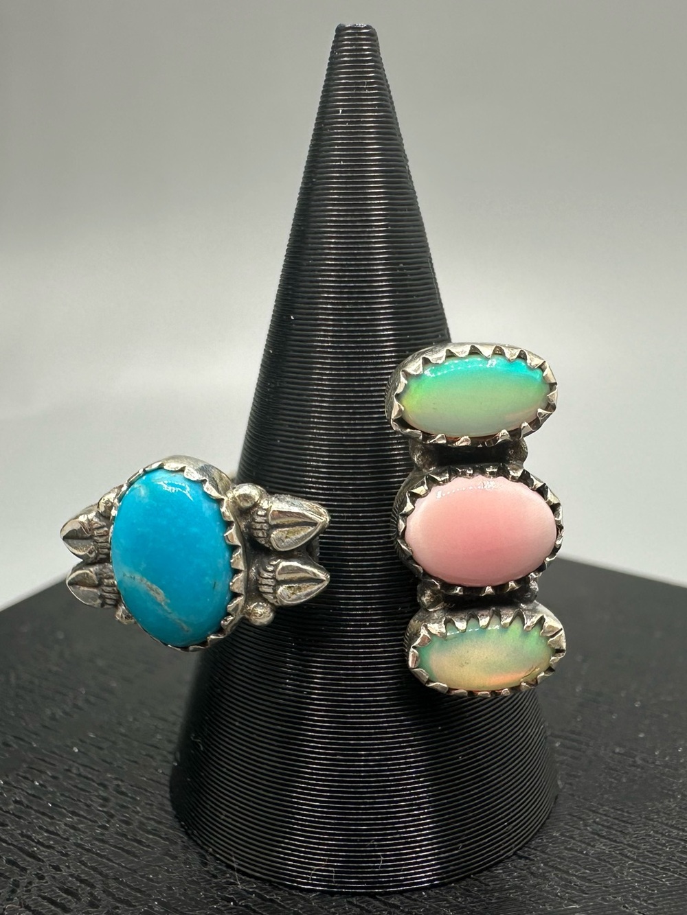 Pink Conch Opal Turquoise Sterling Silver 925 Ring Floater Bypass Adjustable